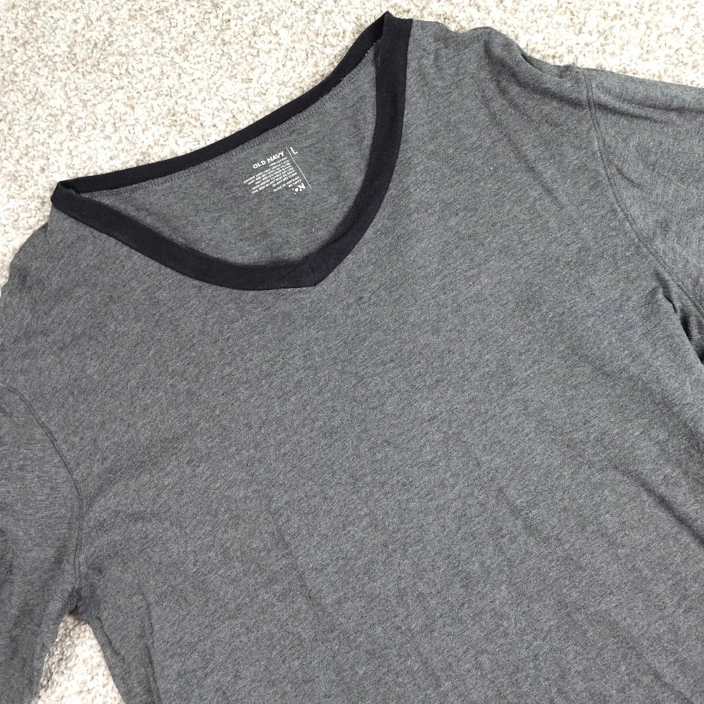 Old Navy Mens Gray Heather Long Sleeve V-Neck T-Shirt Large Contrast Trim Cotton